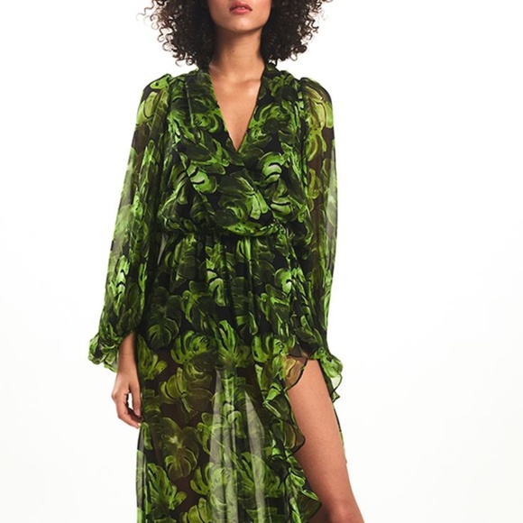 CAROLINE CONSTAS Olivia Leaf printed Gown Size S - Picture 1 of 16
